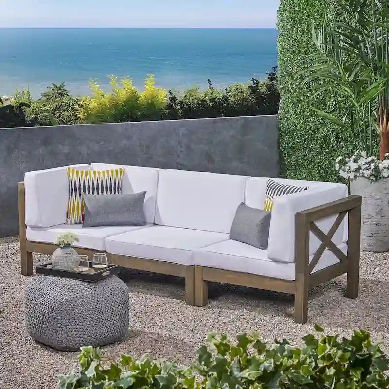 Canapé d'extérieur en bois d'acacia capitonné Brava par Christopher Knight Home