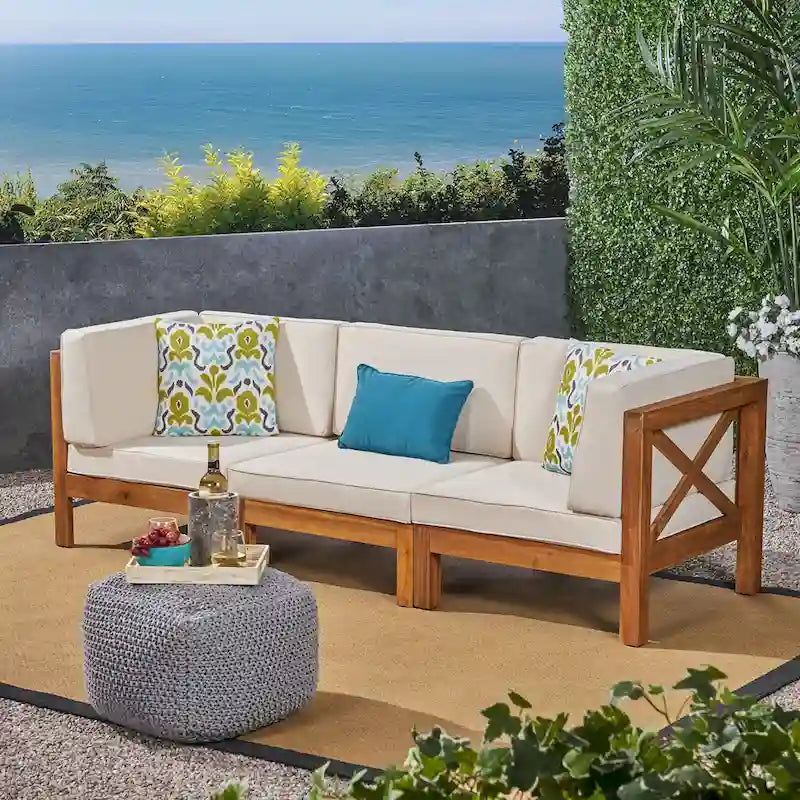 Canapé d'extérieur en bois d'acacia capitonné Brava par Christopher Knight Home