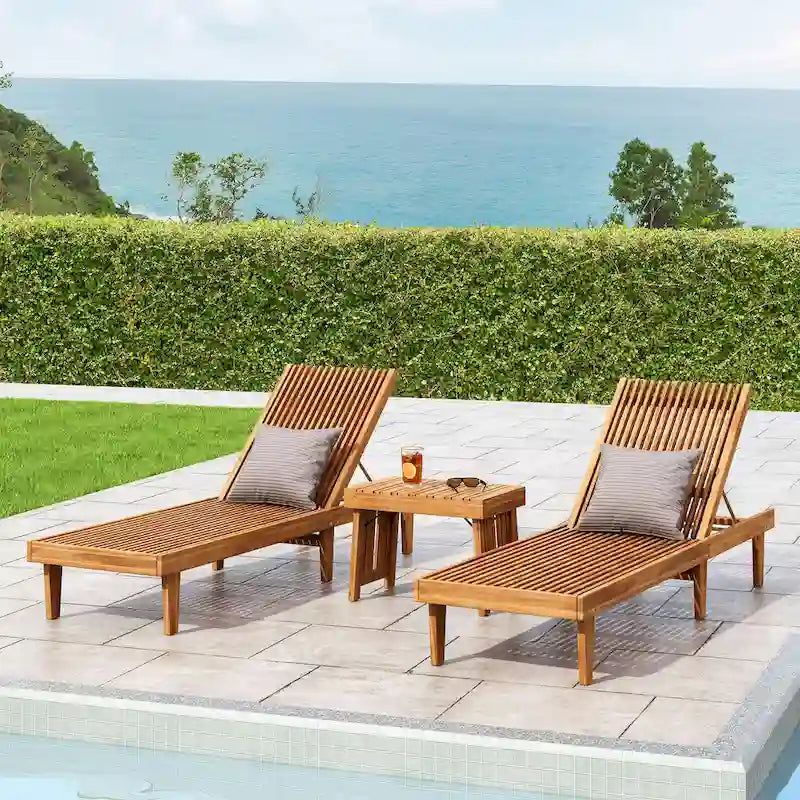 Ensemble de 3 chaises longues Nadine en bois d'acacia d'extérieur par Christopher Knight Home