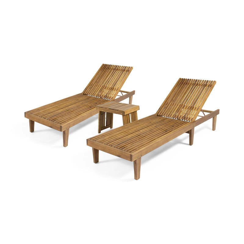Ensemble de 3 chaises longues Nadine en bois d'acacia d'extérieur par Christopher Knight Home
