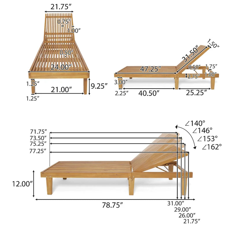Ensemble de 3 chaises longues Nadine en bois d'acacia d'extérieur par Christopher Knight Home