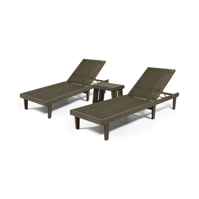 Ensemble de 3 chaises longues Nadine en bois d'acacia d'extérieur par Christopher Knight Home