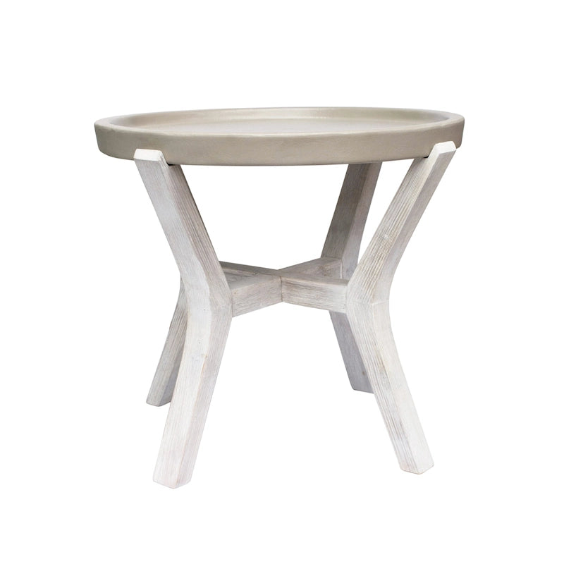 Table d'appoint ronde Bali 21 en ciment et bois pour l'intérieur ou l'extérieur