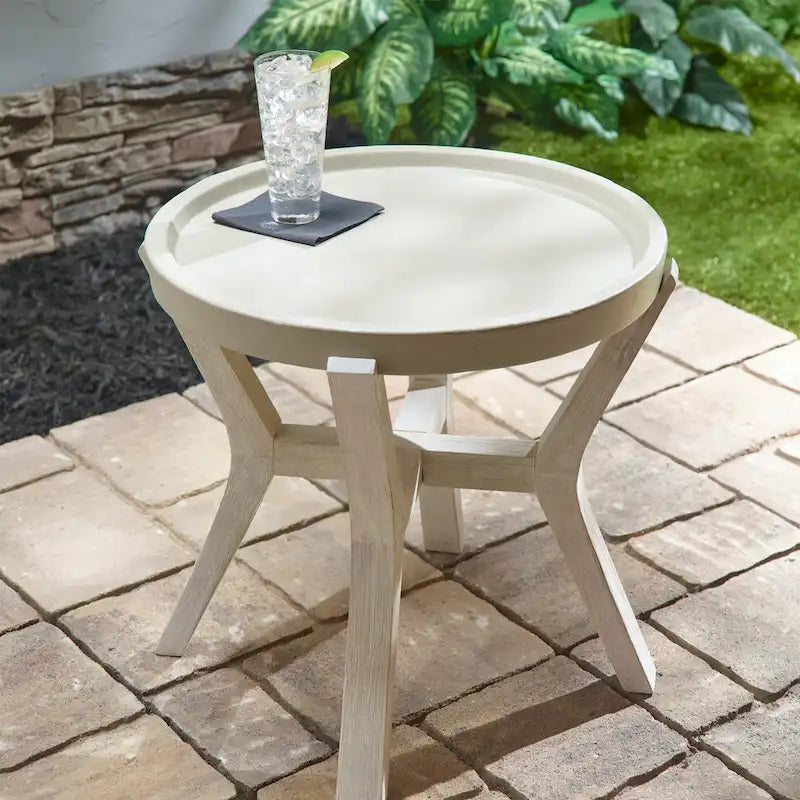 Table d'appoint ronde Bali 21 en ciment et bois pour l'intérieur ou l'extérieur