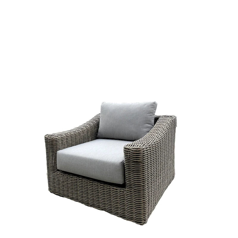 Fauteuil Tulum bicolore beige foncé avec cadre en aluminium et coussins
