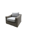 Fauteuil Tulum bicolore beige foncé avec cadre en aluminium et coussins
