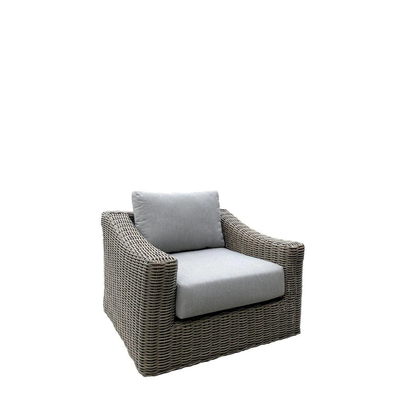 Fauteuil Tulum bicolore beige foncé avec cadre en aluminium et coussins