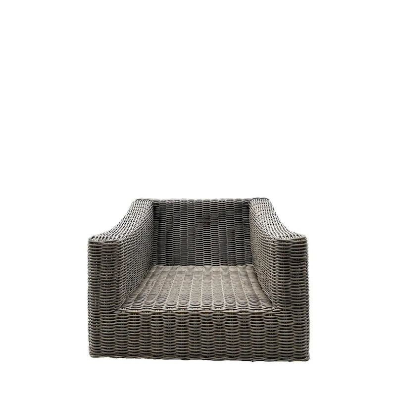 Fauteuil Tulum bicolore beige foncé avec cadre en aluminium et coussins