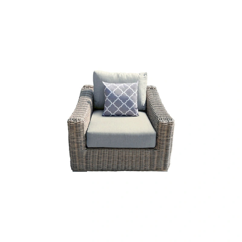 Fauteuil Tulum bicolore beige foncé avec cadre en aluminium et coussins