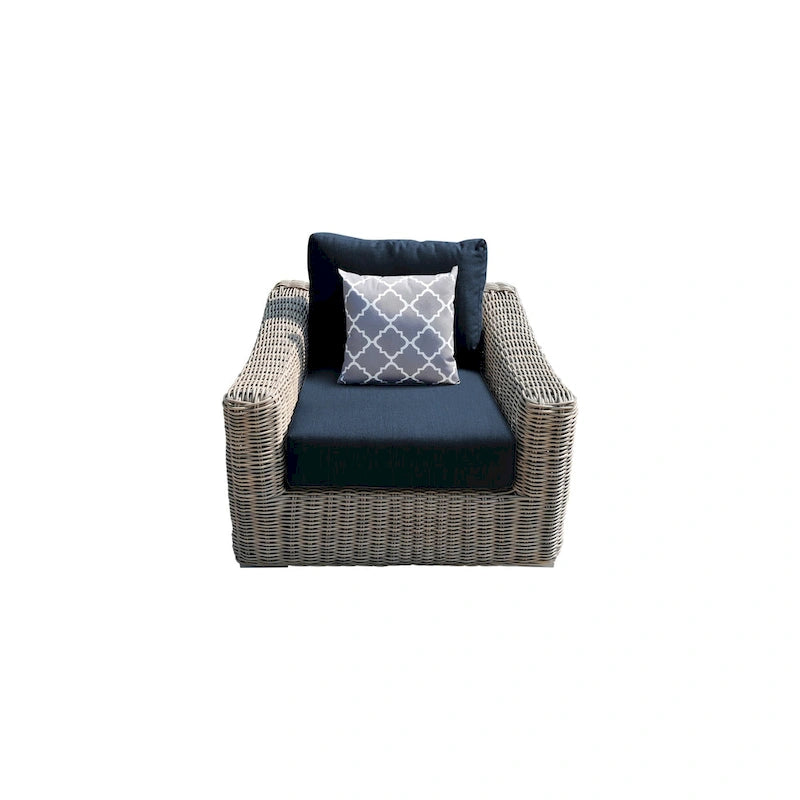Fauteuil Tulum bicolore beige foncé avec cadre en aluminium et coussins