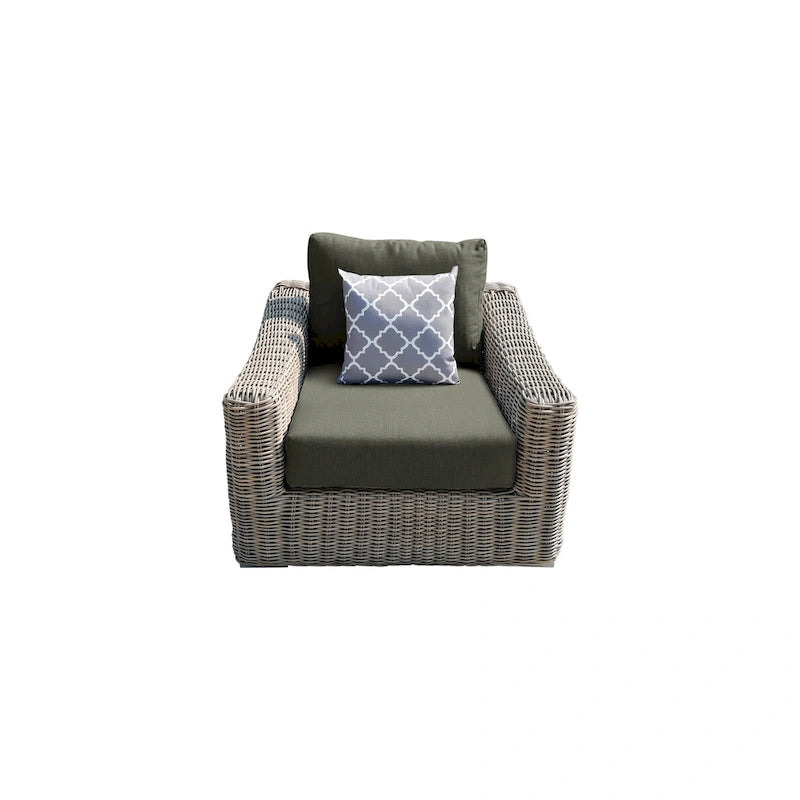 Fauteuil Tulum bicolore beige foncé avec cadre en aluminium et coussins