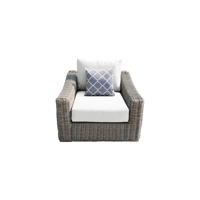 Fauteuil Tulum bicolore beige foncé avec cadre en aluminium et coussins