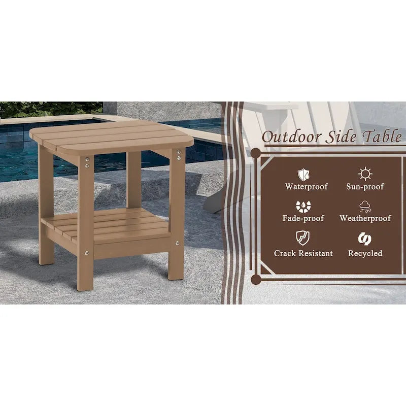 Table d'appoint d'extérieur carrée double étage en résine HIPS de 18,9 pouces