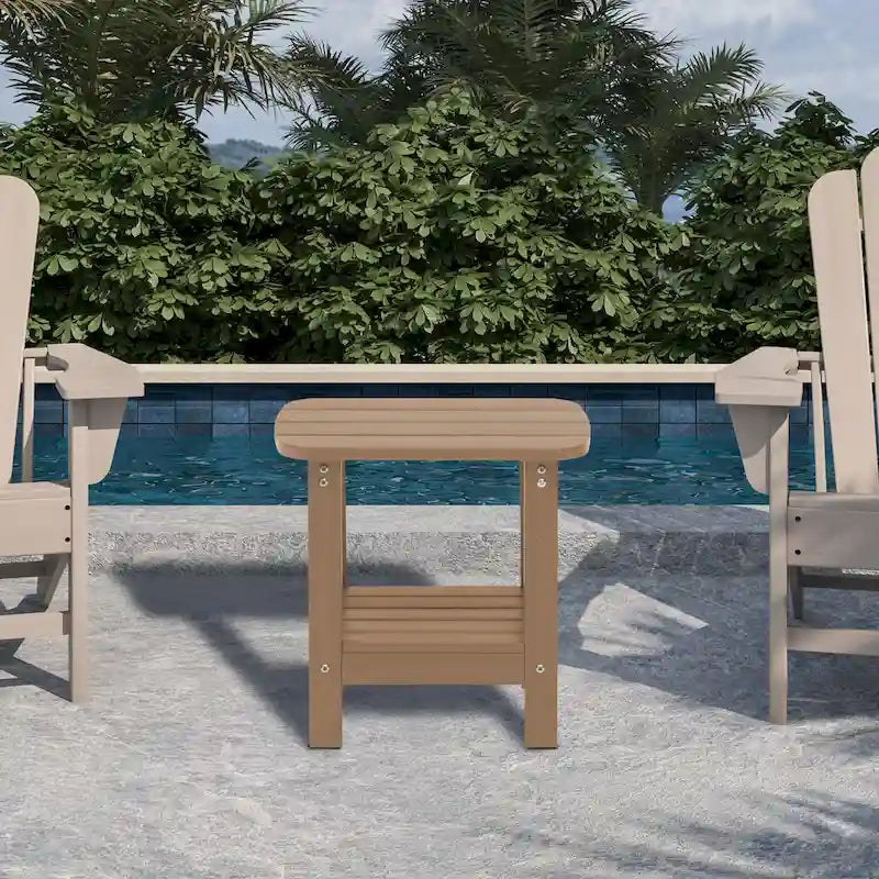 Table d'appoint d'extérieur carrée double étage en résine HIPS de 18,9 pouces