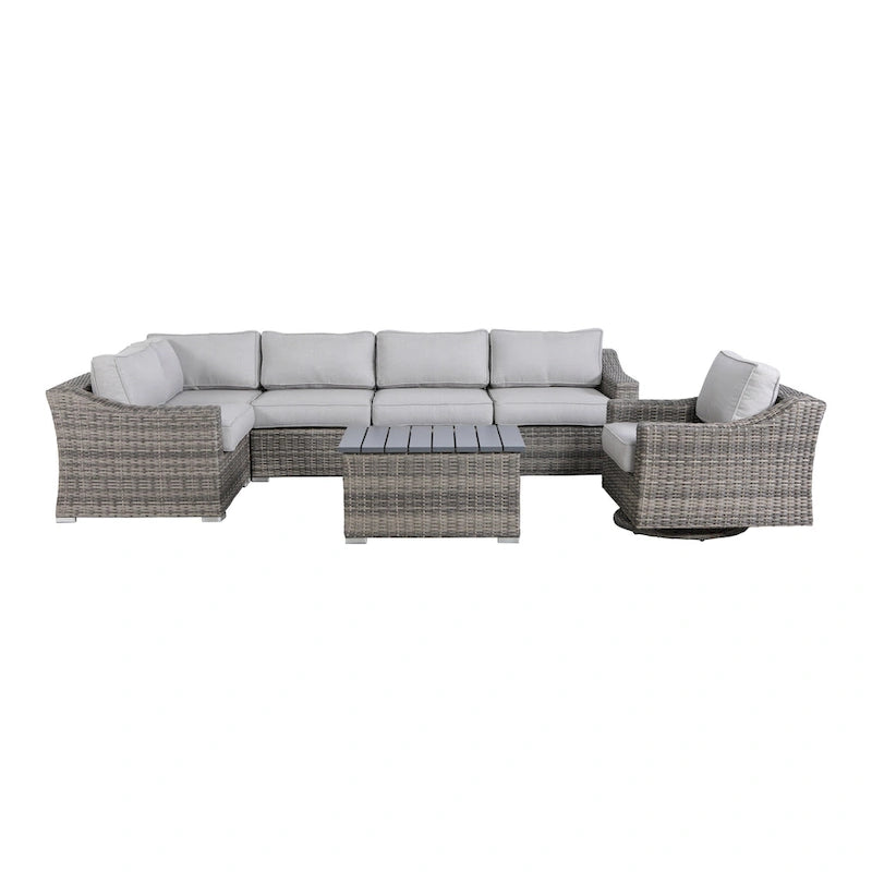 Ensemble de mobilier de jardin modulable 7 pièces gris avec coussins et fauteuils pivotants