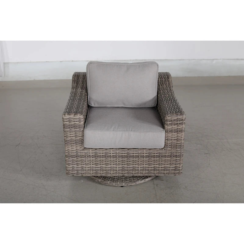 Ensemble de mobilier de jardin modulable 7 pièces gris avec coussins et fauteuils pivotants
