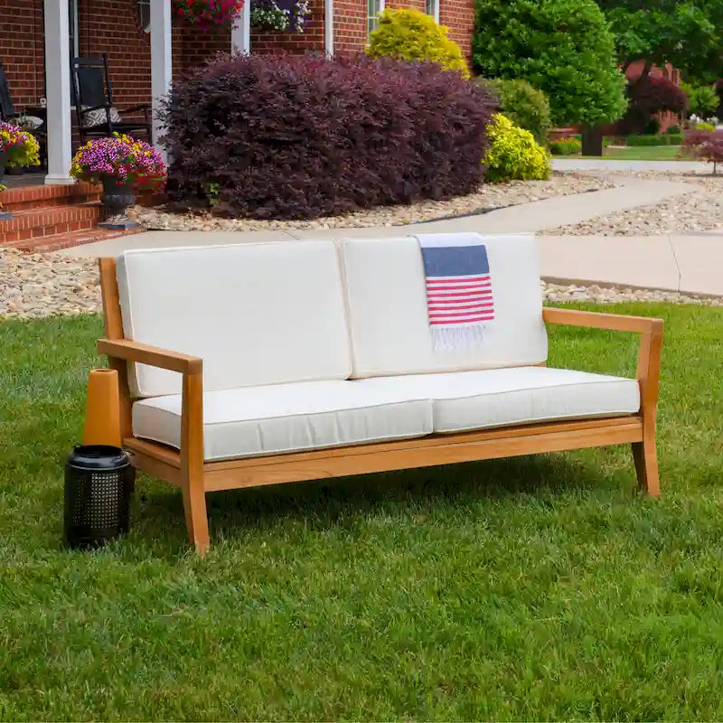 Clermont Outdoor Solid Teak Wood 2 Seat Patio Sofa