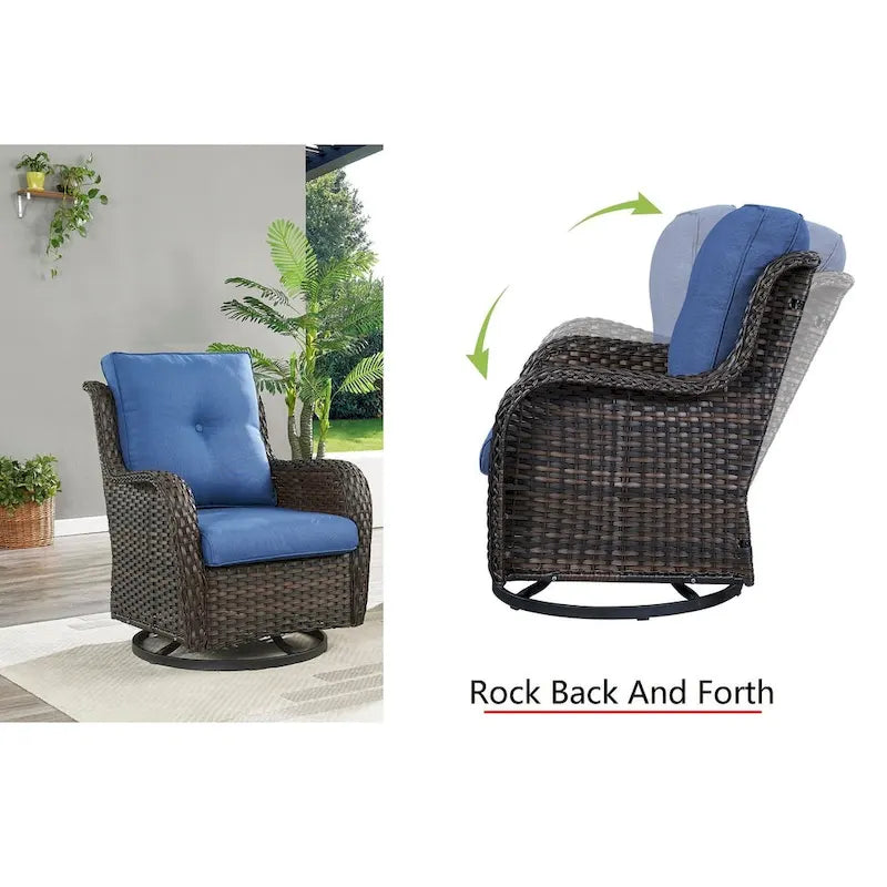 Gymojoy Fauteuil pivotant d'extérieur en rotin et osier avec coussin (Lot de 2)