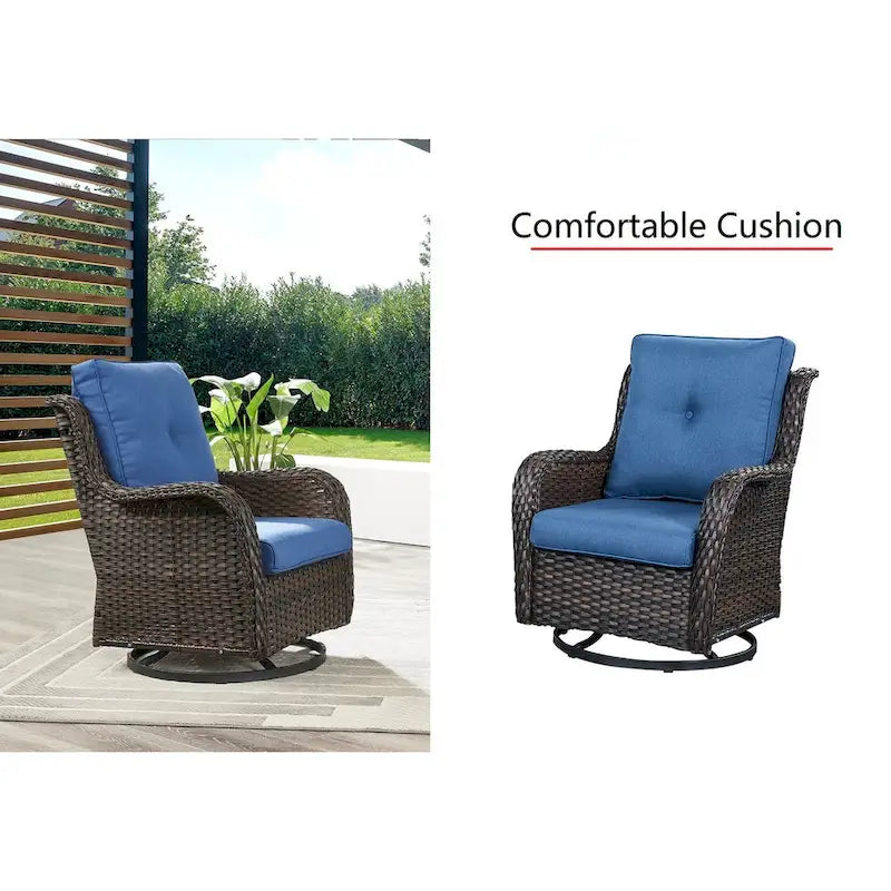 Gymojoy Fauteuil pivotant d'extérieur en rotin et osier avec coussin (Lot de 2)