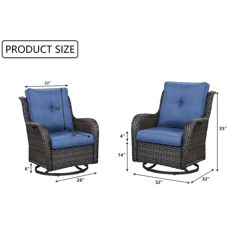 Gymojoy Fauteuil pivotant d'extérieur en rotin et osier avec coussin (Lot de 2)
