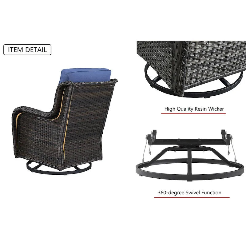 Gymojoy Fauteuil pivotant d'extérieur en rotin et osier avec coussin (Lot de 2)