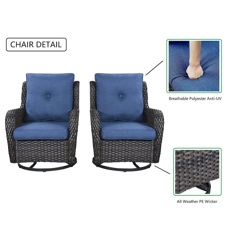 Gymojoy Fauteuil pivotant d'extérieur en rotin et osier avec coussin (Lot de 2)