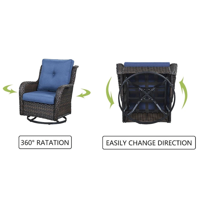 Gymojoy Fauteuil pivotant d'extérieur en rotin et osier avec coussin (Lot de 2)