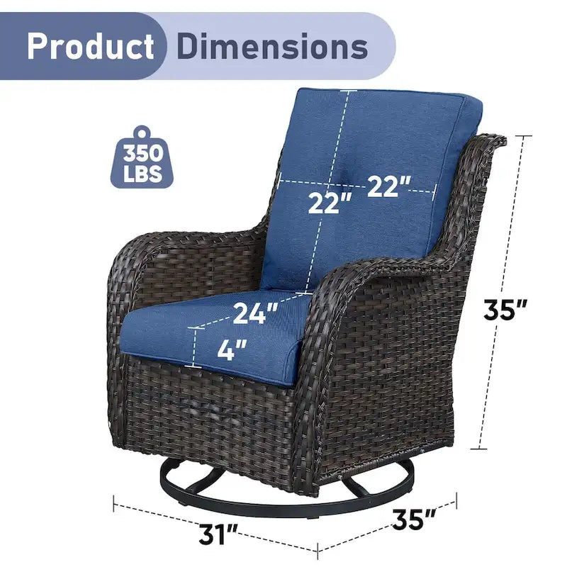 Gymojoy Fauteuil pivotant d'extérieur en rotin et osier avec coussin (Lot de 2)