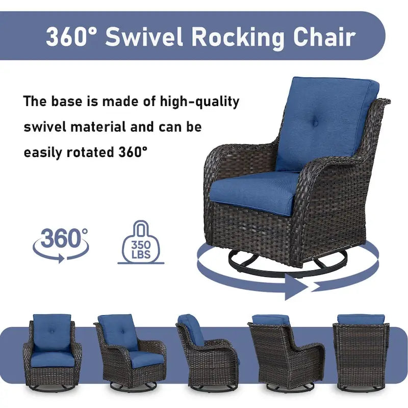 Gymojoy Fauteuil pivotant d'extérieur en rotin et osier avec coussin (Lot de 2)