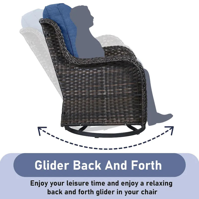 Gymojoy Fauteuil pivotant d'extérieur en rotin et osier avec coussin (Lot de 2)