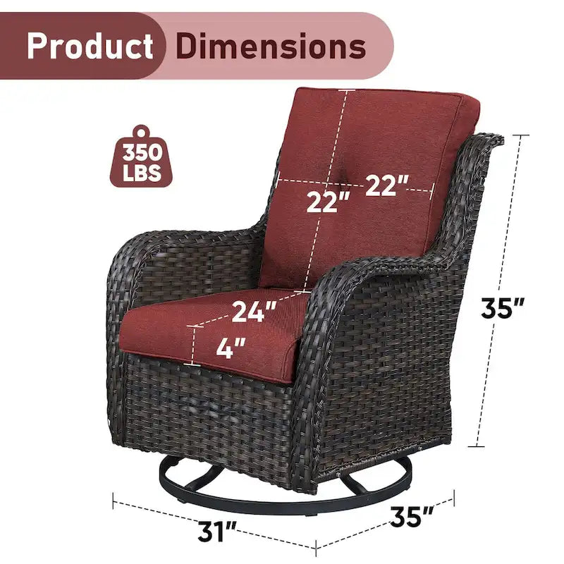 Gymojoy Fauteuil pivotant d'extérieur en rotin et osier avec coussin (Lot de 2)