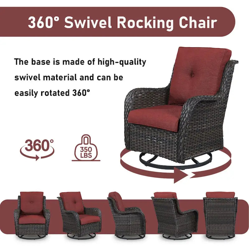 Gymojoy Fauteuil pivotant d'extérieur en rotin et osier avec coussin (Lot de 2)