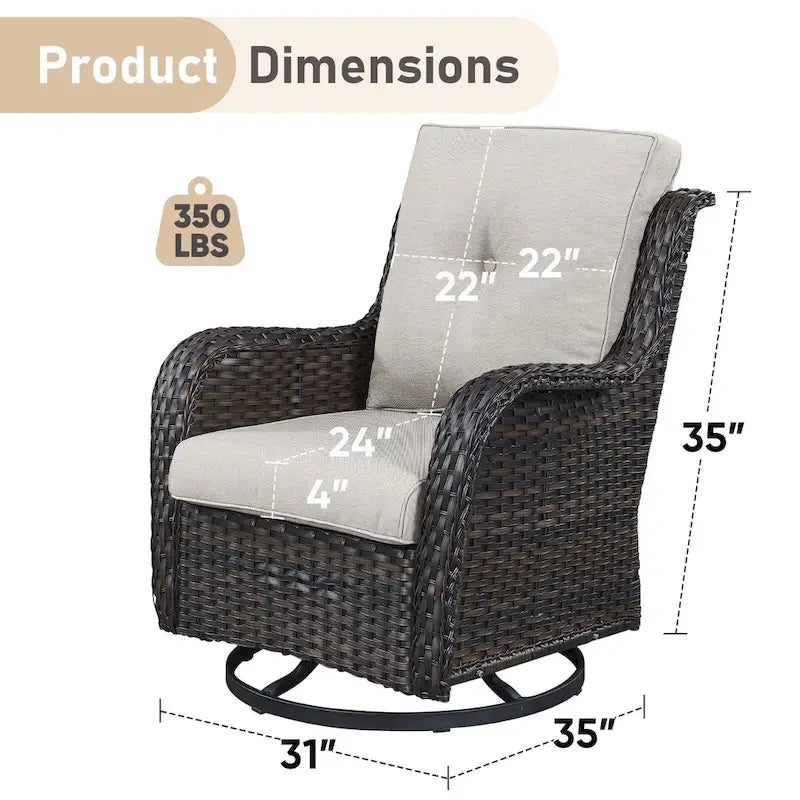Gymojoy Fauteuil pivotant d'extérieur en rotin et osier avec coussin (Lot de 2)