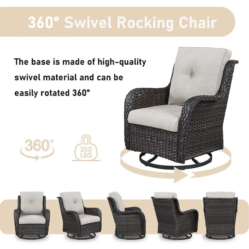 Gymojoy Fauteuil pivotant d'extérieur en rotin et osier avec coussin (Lot de 2)