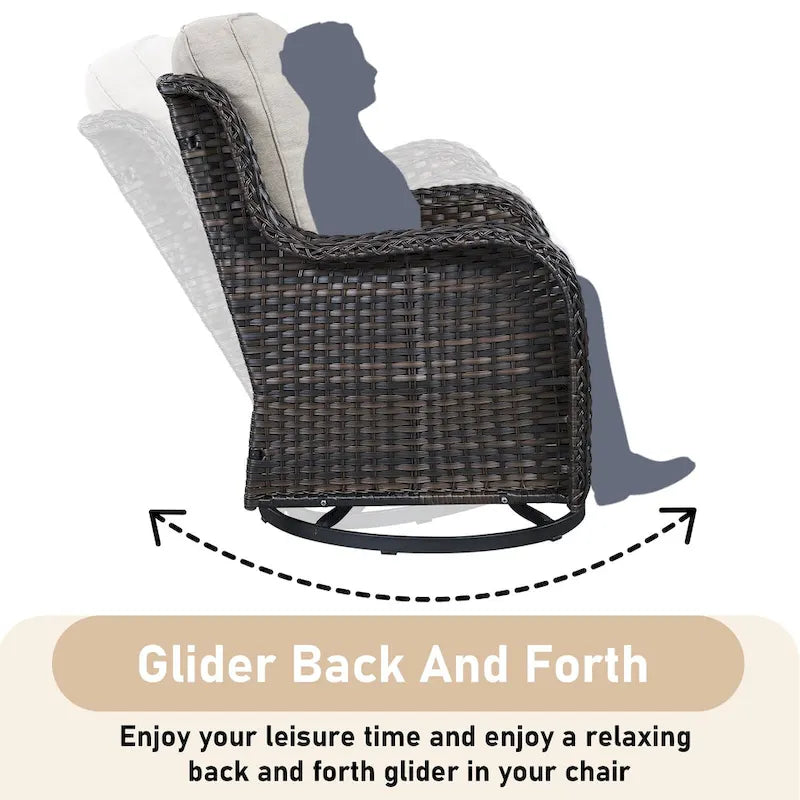 Gymojoy Fauteuil pivotant d'extérieur en rotin et osier avec coussin (Lot de 2)