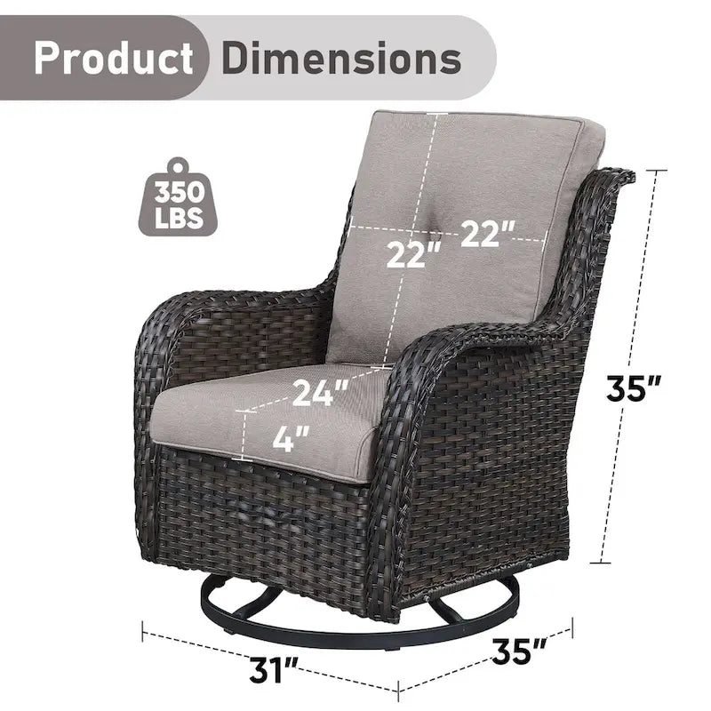 Gymojoy Fauteuil pivotant d'extérieur en rotin et osier avec coussin (Lot de 2)