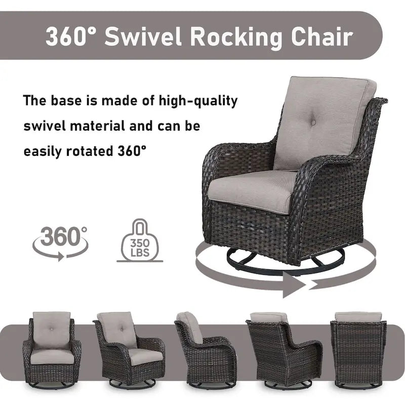 Gymojoy Fauteuil pivotant d'extérieur en rotin et osier avec coussin (Lot de 2)