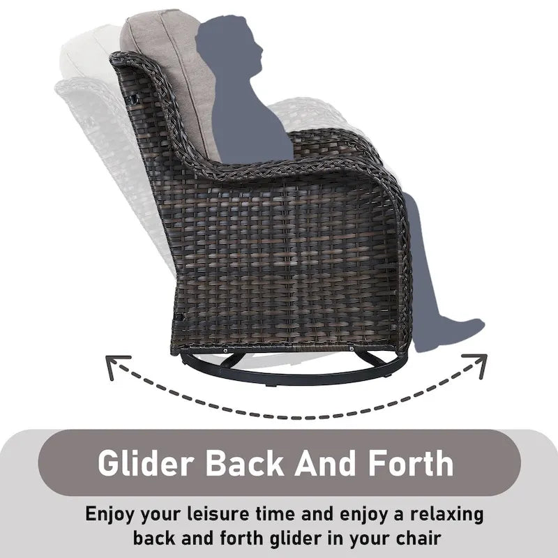Gymojoy Fauteuil pivotant d'extérieur en rotin et osier avec coussin (Lot de 2)