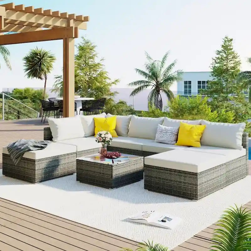 Ensembles de meubles de patio extérieurs 8 pièces, ensemble de canapés en osier pour conversation de jardin