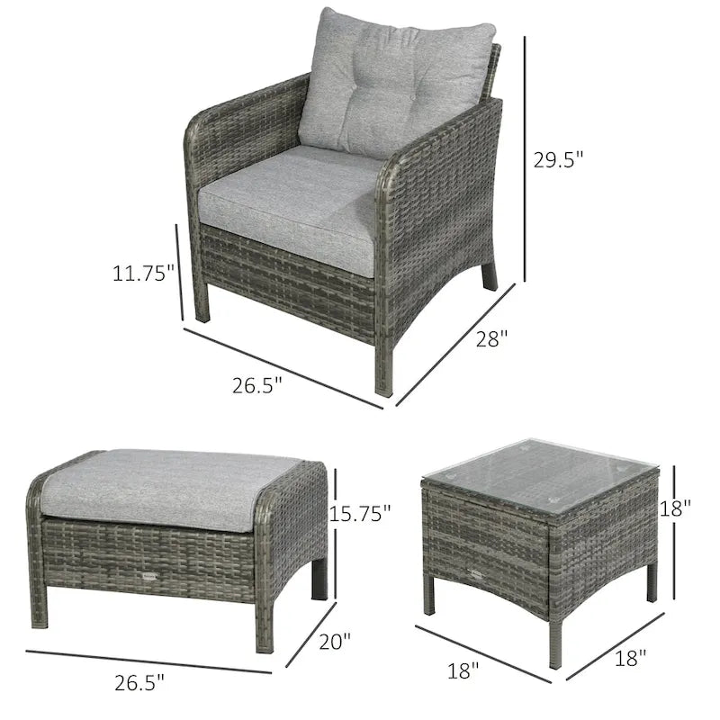 Outsunny Ensemble de conversation 5 pièces en rotin tressé gris avec coussins pour terrasse