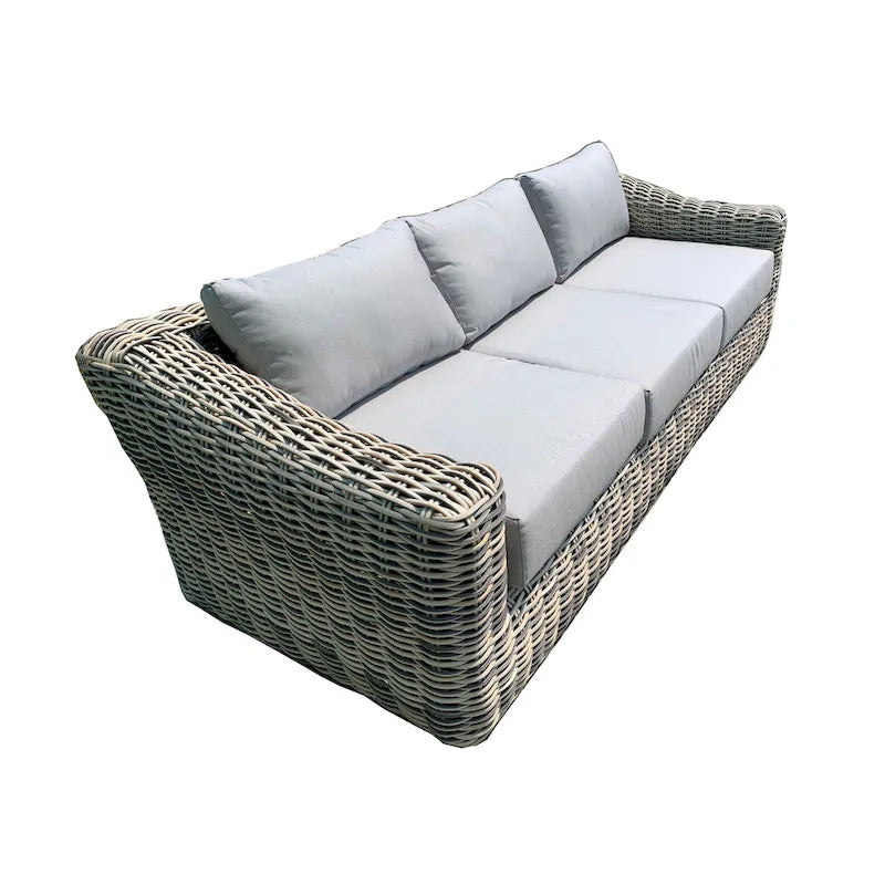Canapé en osier trois tons gris/blanc cassé/beige avec coussin Teva Patio Furniture Hawaii