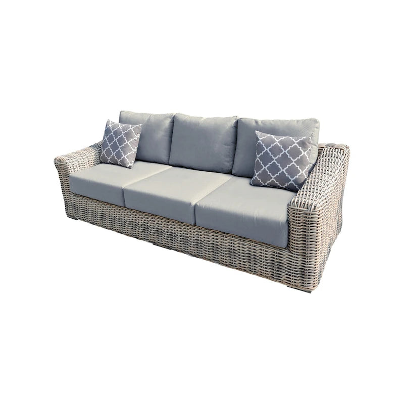 Canapé en osier trois tons gris/blanc cassé/beige avec coussin Teva Patio Furniture Hawaii