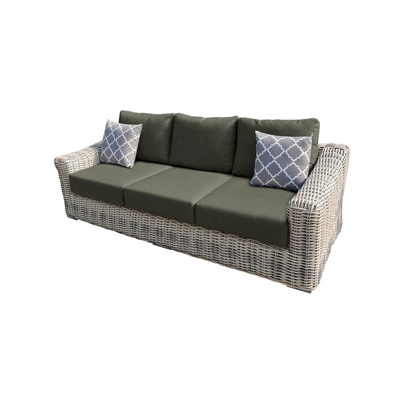 Canapé en osier trois tons gris/blanc cassé/beige avec coussin Teva Patio Furniture Hawaii