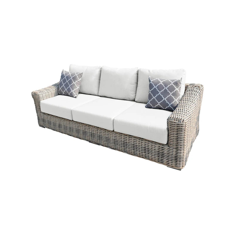 Canapé en osier trois tons gris/blanc cassé/beige avec coussin Teva Patio Furniture Hawaii