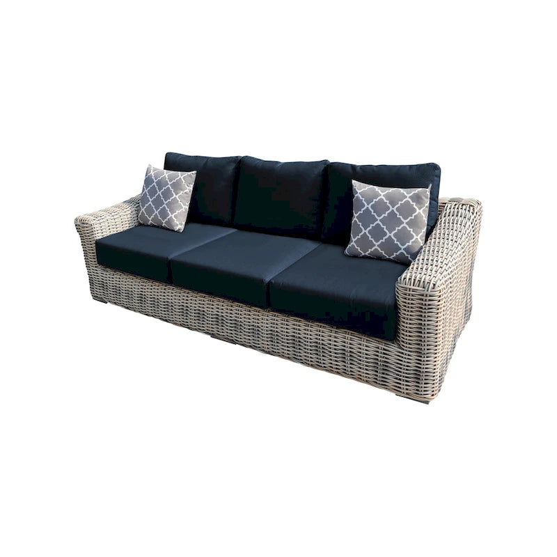 Canapé en osier trois tons gris/blanc cassé/beige avec coussin Teva Patio Furniture Hawaii