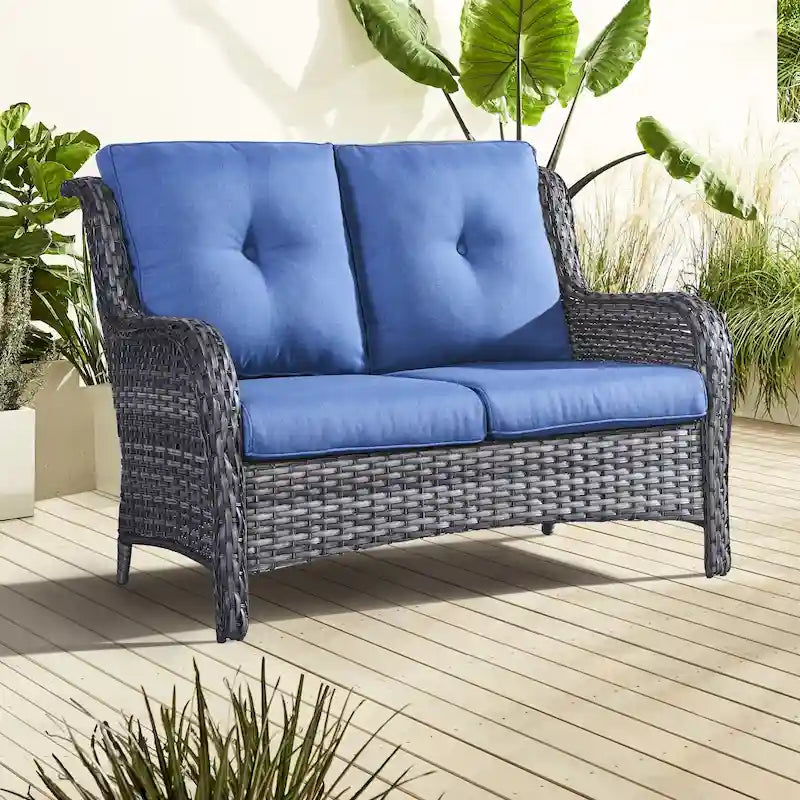 Gymojoy Canapé d'extérieur en osier avec coussin, canapé de patio en rotin