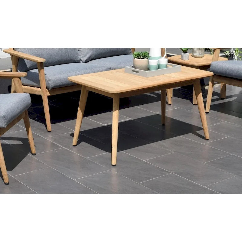 Table basse rectangulaire en teck d'extérieur style nordique. 100% bois de teck