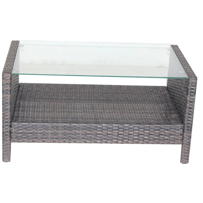 Outdoor Patio Coffee Table with Clear Tempered Glass