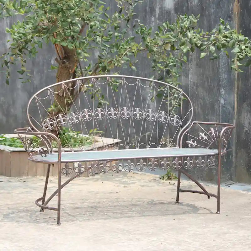 Banc de jardin avec dossier incurvé Paris 1968 en bronze antique - 34.96x21.65x38.58