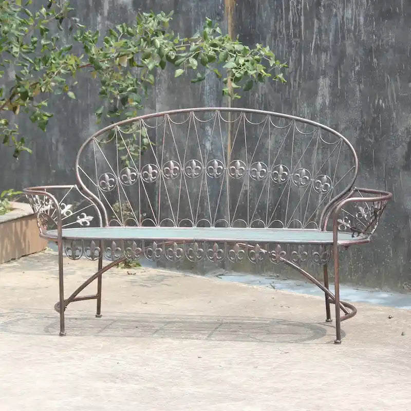 Banc de jardin avec dossier incurvé Paris 1968 en bronze antique - 34.96x21.65x38.58
